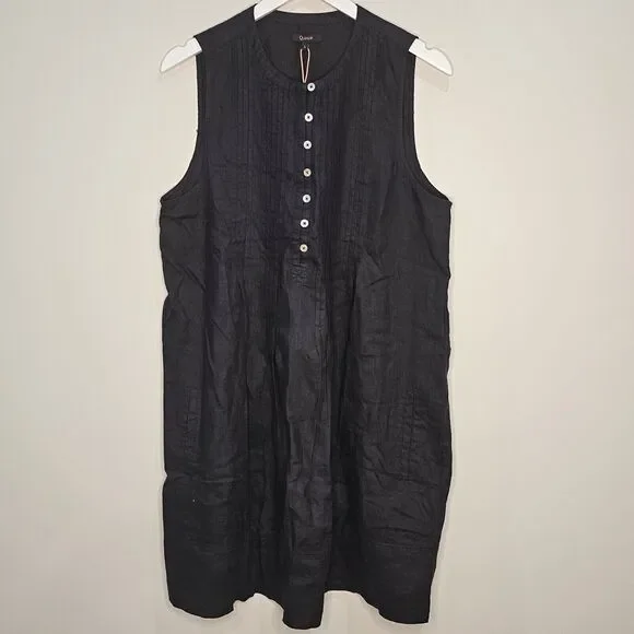 Quince 100% European Linen Swing Dress Black Large NWT Minimalist Quiet Luxury - Picture 4 of 9